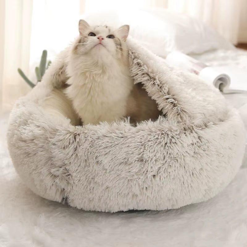 Winter 2 in 1 Cat Bed round Warm Pet Bed House Long Plush Dog Bed Warm Sleeping Bag Sofa Cushion Nest for Small Dogs Cats Kitten