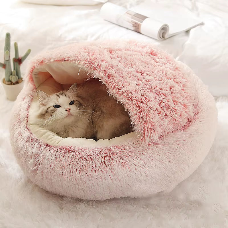 Winter 2 in 1 Cat Bed round Warm Pet Bed House Long Plush Dog Bed Warm Sleeping Bag Sofa Cushion Nest for Small Dogs Cats Kitten