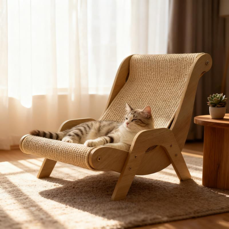 Cat Recliner Scraper Board Anti-Scratch Cat Nest Wooden Sword Hemp Grinding Claws Scratching Pad Pet Hammock Sofa Toy Carton Kitten Homemade