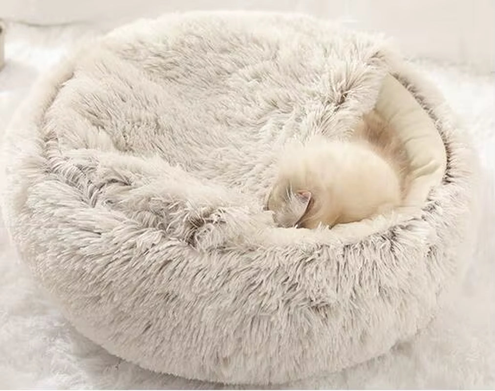 Winter 2 in 1 Cat Bed round Warm Pet Bed House Long Plush Dog Bed Warm Sleeping Bag Sofa Cushion Nest for Small Dogs Cats Kitten