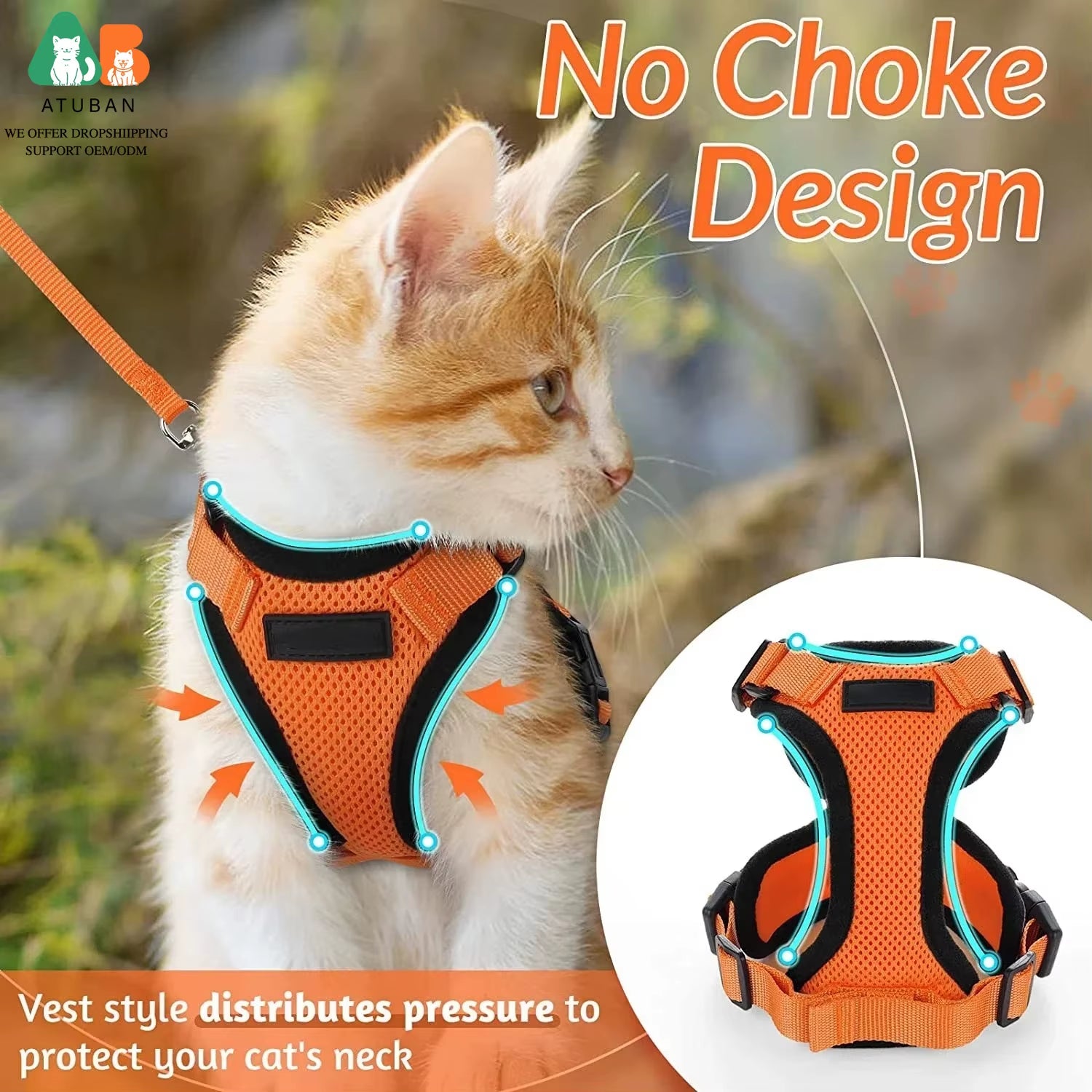 Cat Harness and Leash for Walking,Escape Proof Soft Adjustable Vest Harnesses for Cat,Breathable Reflective Strips Jacket