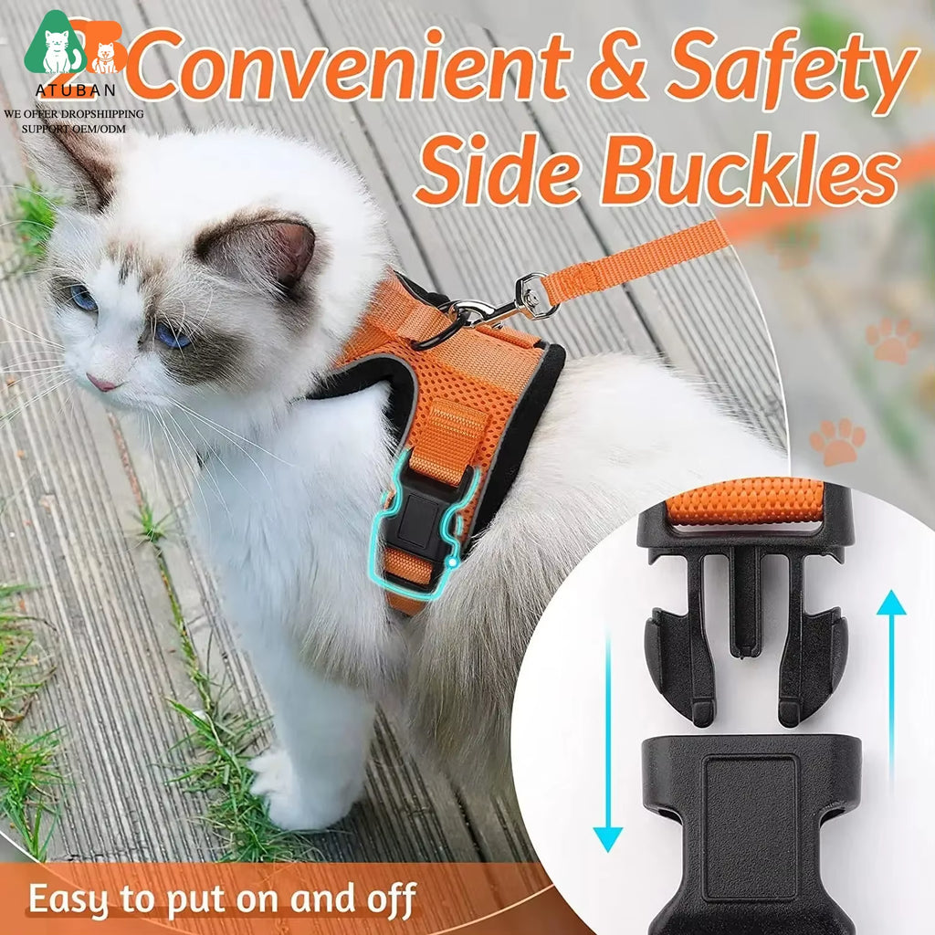 Cat Harness and Leash for Walking,Escape Proof Soft Adjustable Vest Harnesses for Cat,Breathable Reflective Strips Jacket